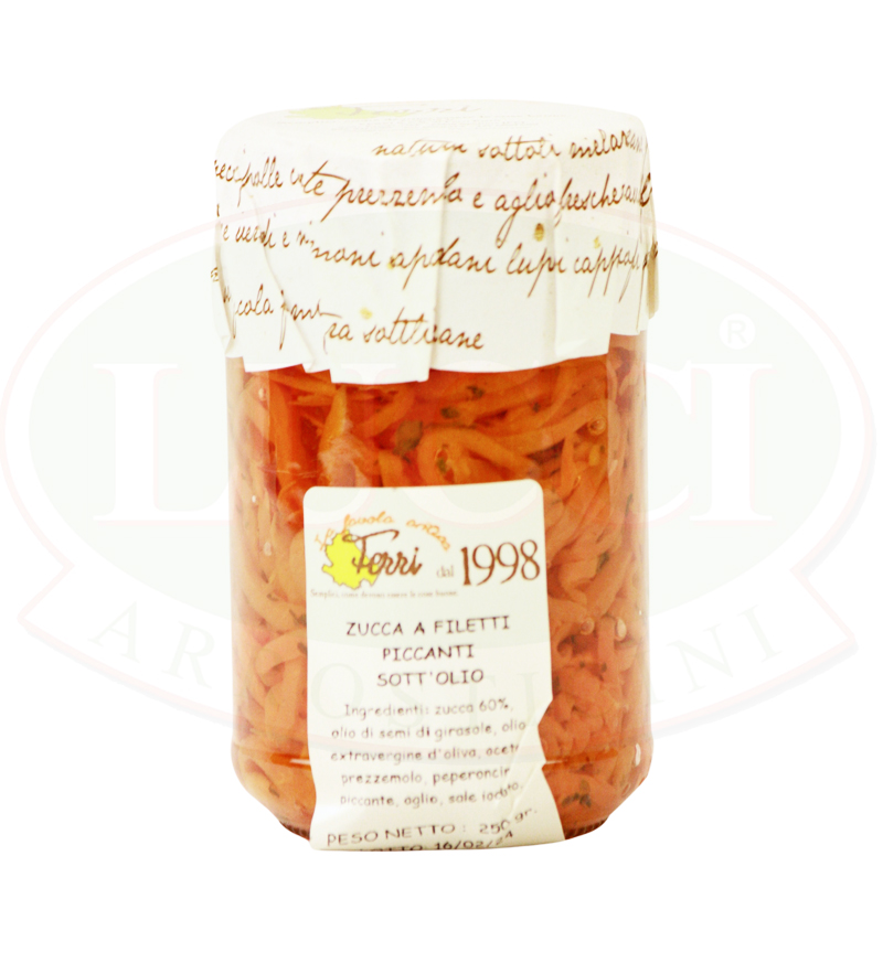 Zucca a filetti piccanti sott'olio 250g.